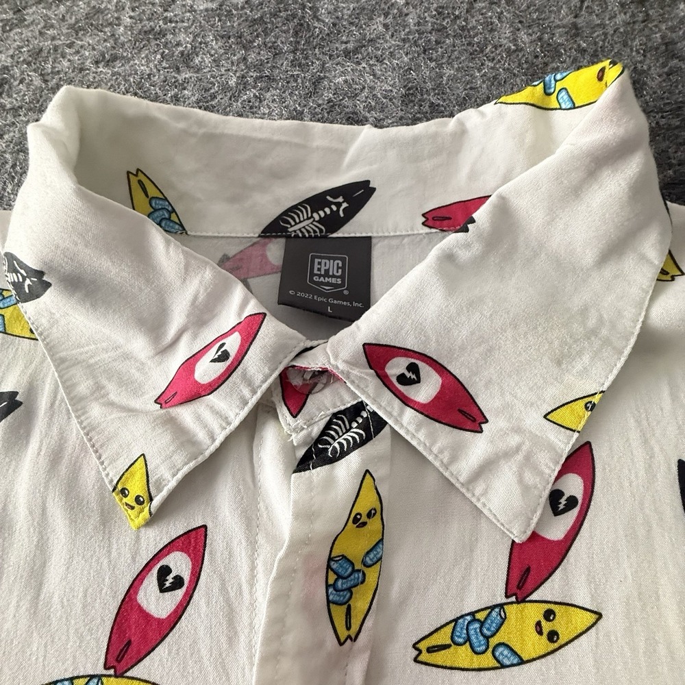 Fortnite Epic Games Button Up Shirt Mens Large Surfboard Print Hawaiian AOP - Picture 2 of 4